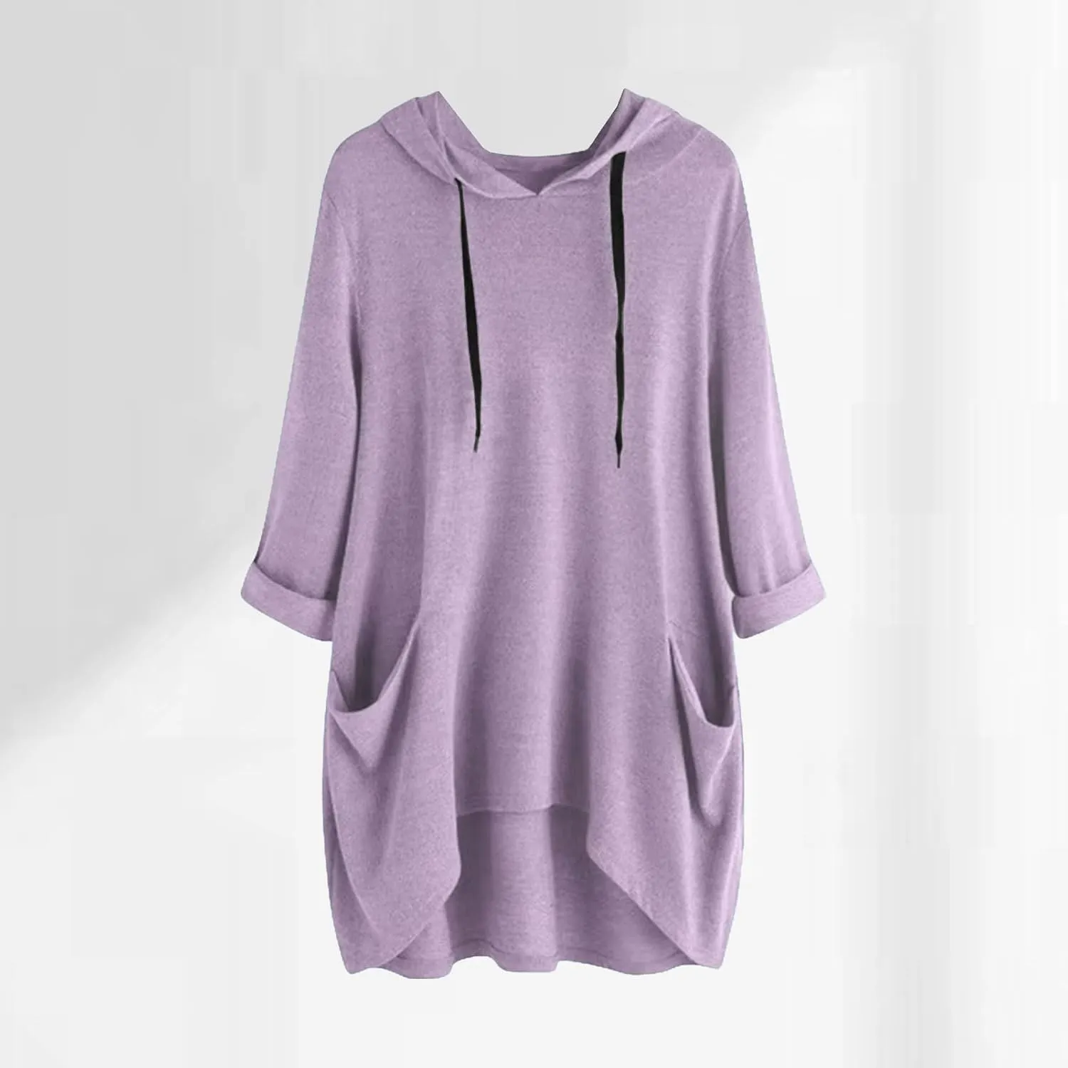 3/4 Sleeve Hoodies for Women 2024 Fall Oversized Tshirt Dress Lightweight Hooded Pullover Tops with Pockets