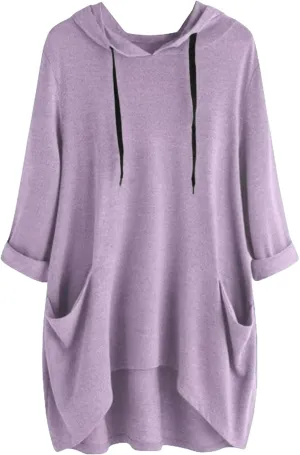 3/4 Sleeve Hoodies for Women 2024 Fall Oversized Tshirt Dress Lightweight Hooded Pullover Tops with Pockets