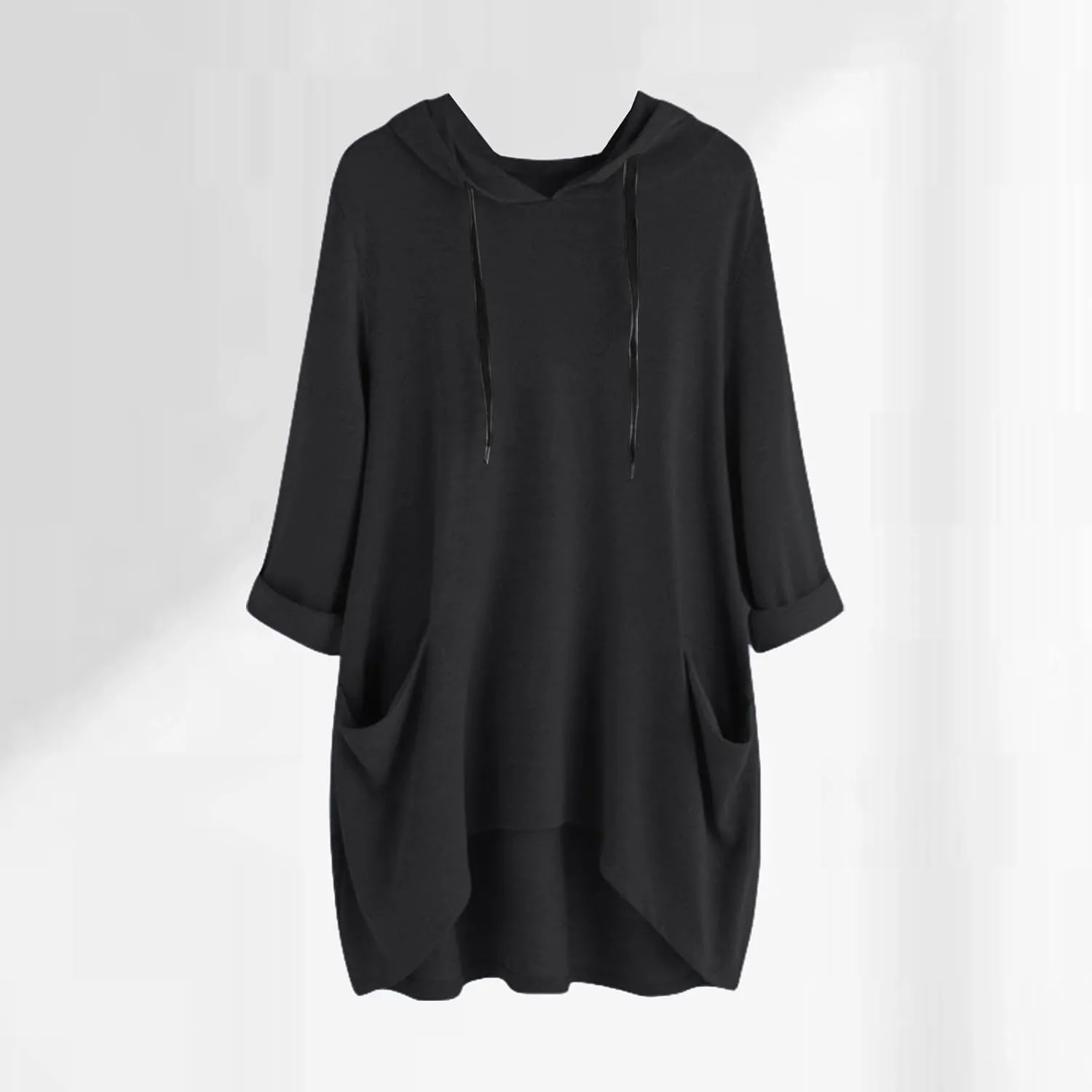 3/4 Sleeve Hoodies for Women 2024 Fall Oversized Tshirt Dress Lightweight Hooded Pullover Tops with Pockets