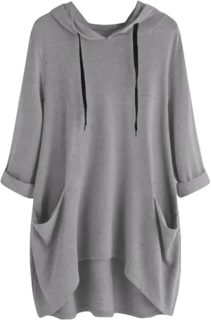 3/4 Sleeve Hoodies for Women 2024 Fall Oversized Tshirt Dress Lightweight Hooded Pullover Tops with Pockets