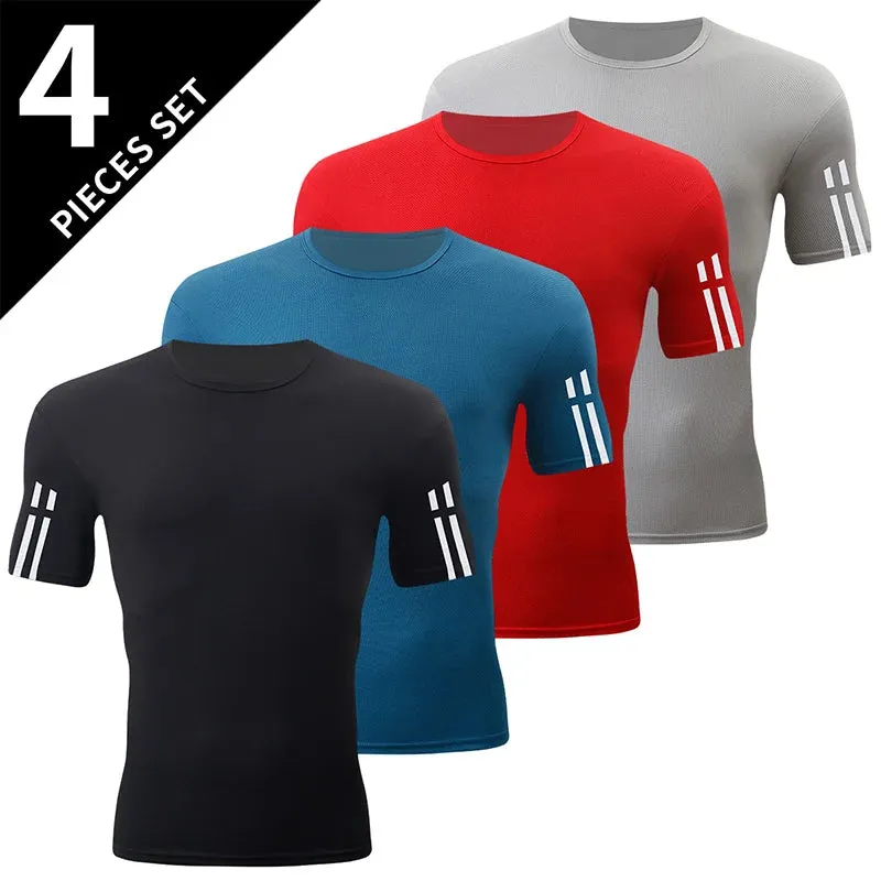 4 Pack Men's Quick-Dry Sports T-Shirts – Breathable Gym & Running Tees