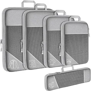 5 Set Compression Packing Cubes for Travel, Lightweight Vacation Travel Essentials, Packing Cubes Compressed, Durable, Compressible Packing Cubes for Carry-on Luggage