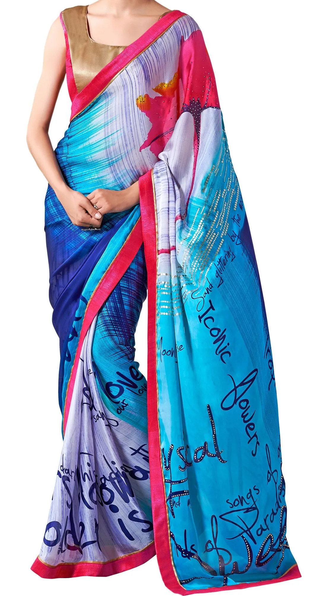 A Blossom Flavourish Coloured Fashionable Digital Printed Saptrangi Red Party wear saree