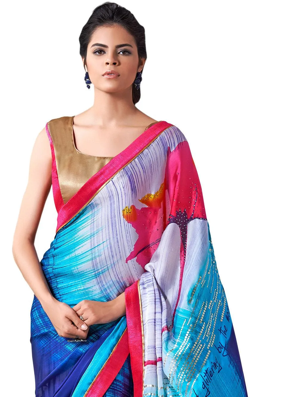 A Blossom Flavourish Coloured Fashionable Digital Printed Saptrangi Red Party wear saree