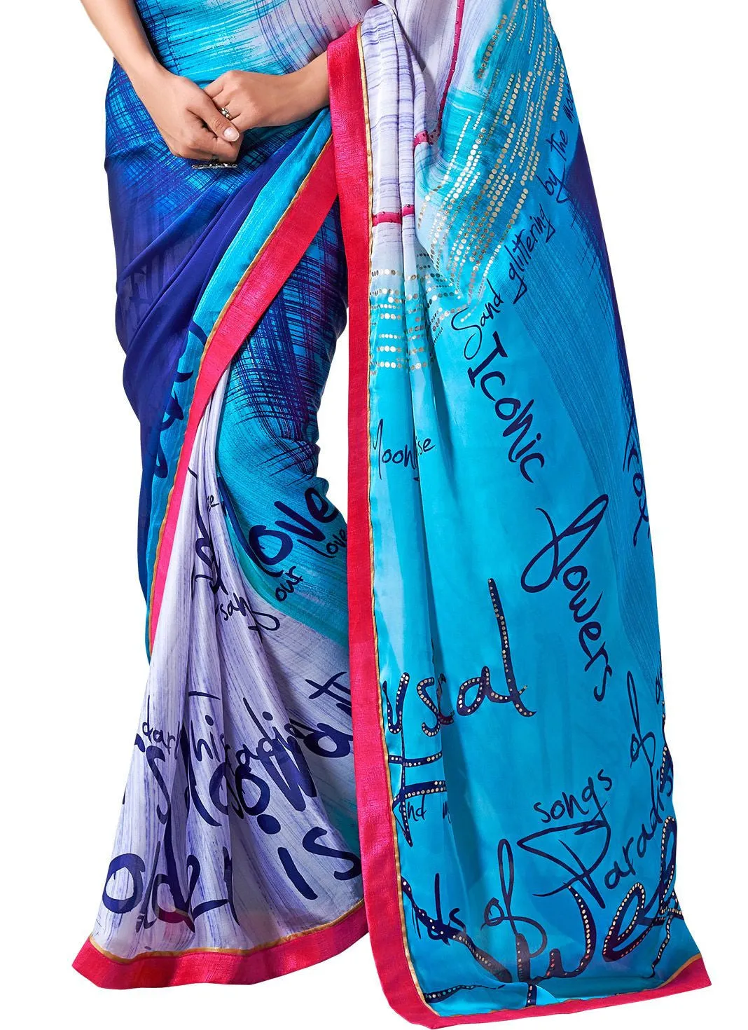 A Blossom Flavourish Coloured Fashionable Digital Printed Saptrangi Red Party wear saree