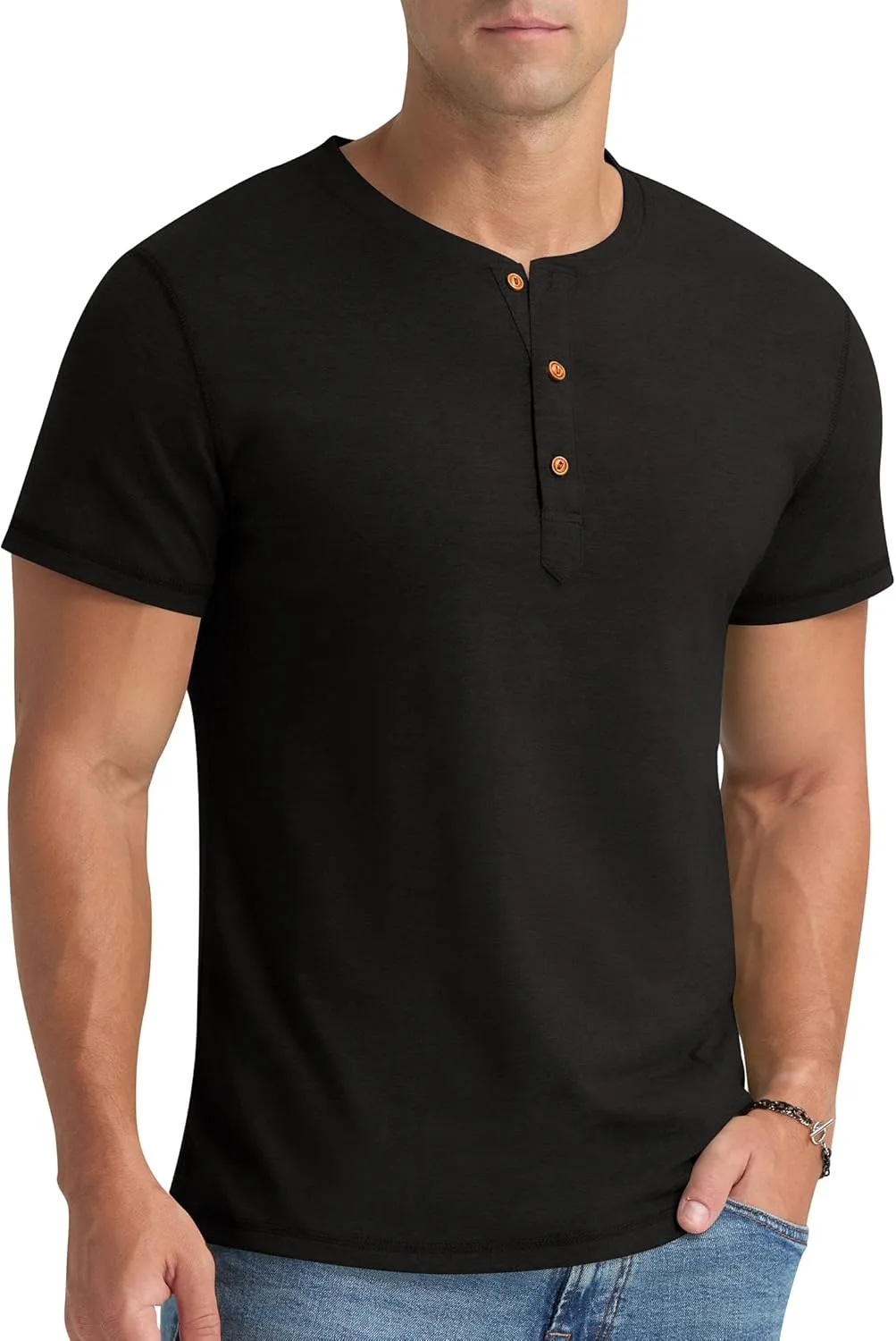 Aimeilgot Mens Henley Shirts Short Sleeve Casual Washed Retro T-Shirts Slim Fit Soft Cotton Classic Summer Basic Tees