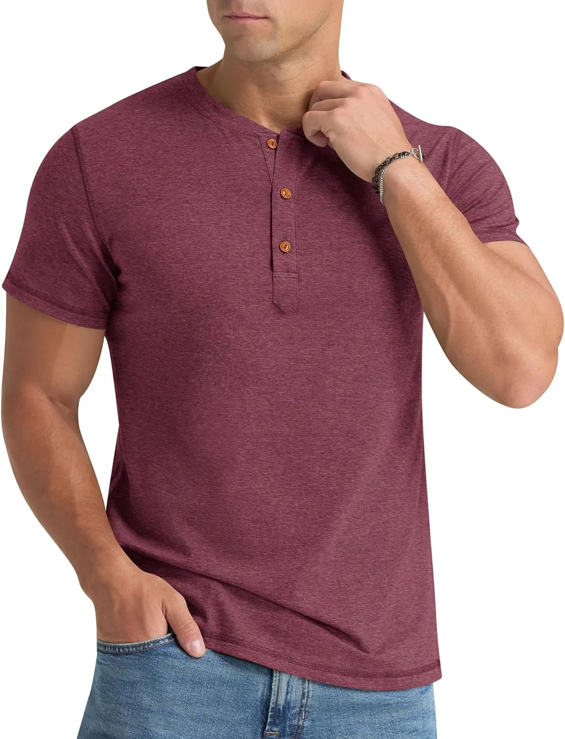 Aimeilgot Mens Henley Shirts Short Sleeve Casual Washed Retro T-Shirts Slim Fit Soft Cotton Classic Summer Basic Tees