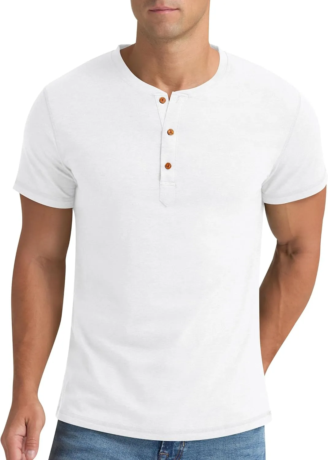 Aimeilgot Mens Henley Shirts Short Sleeve Casual Washed Retro T-Shirts Slim Fit Soft Cotton Classic Summer Basic Tees