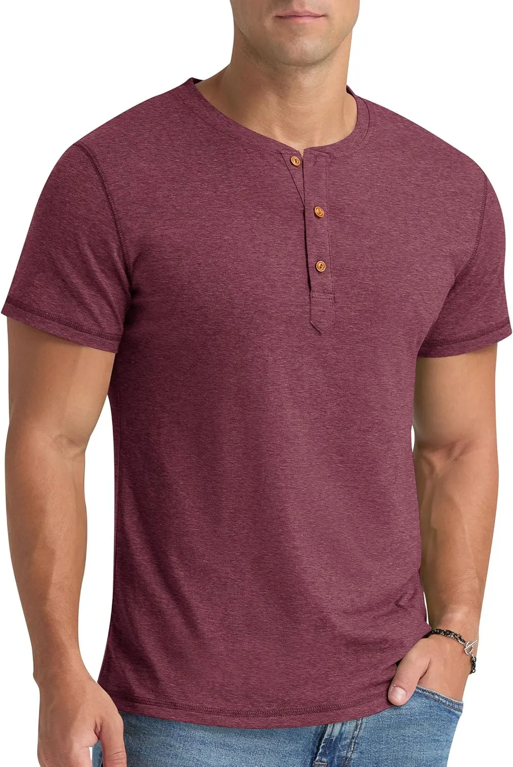 Aimeilgot Mens Henley Shirts Short Sleeve Casual Washed Retro T-Shirts Slim Fit Soft Cotton Classic Summer Basic Tees
