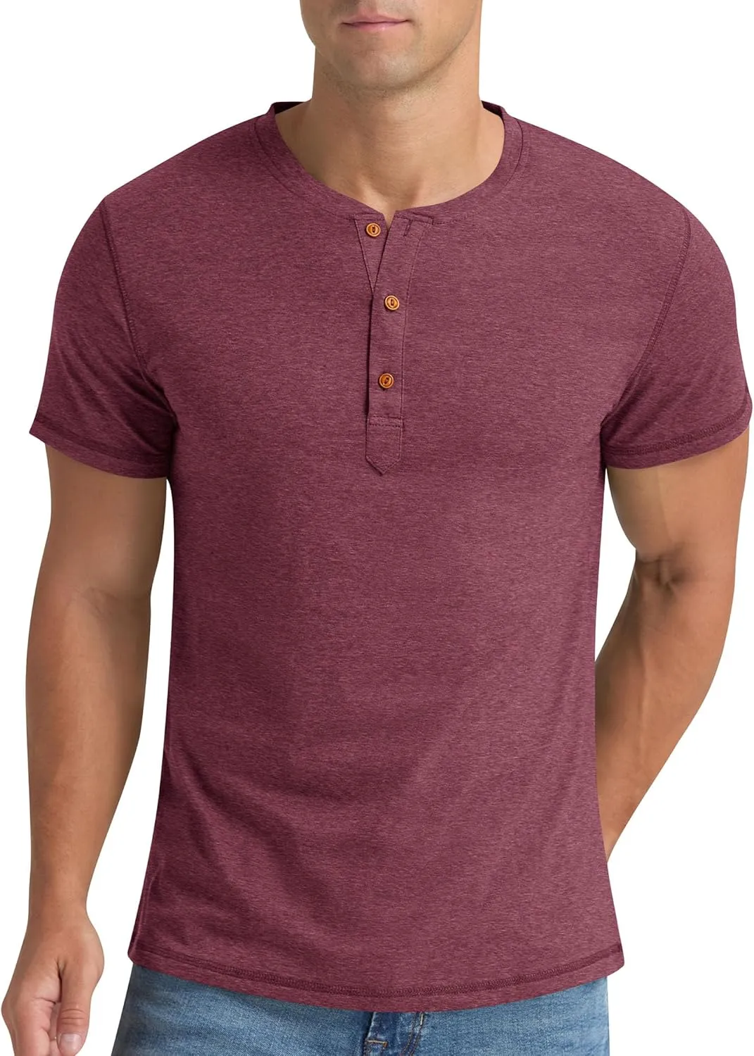 Aimeilgot Mens Henley Shirts Short Sleeve Casual Washed Retro T-Shirts Slim Fit Soft Cotton Classic Summer Basic Tees