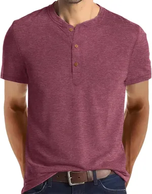 Aimeilgot Mens Henley Shirts Short Sleeve Casual Washed Retro T-Shirts Slim Fit Soft Cotton Classic Summer Basic Tees