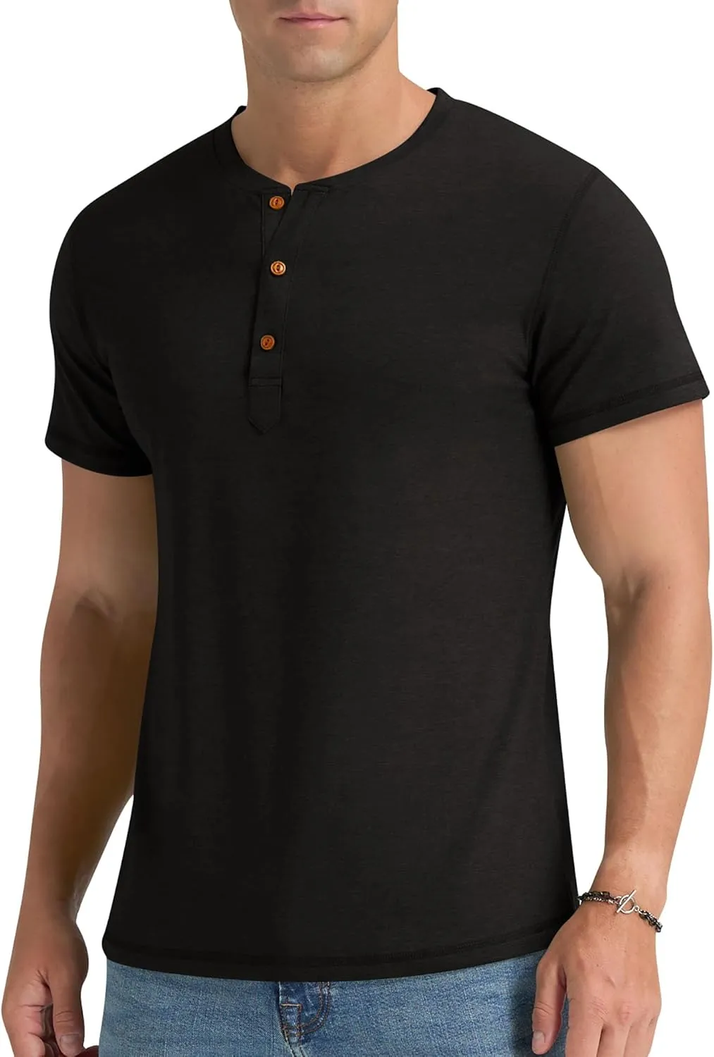 Aimeilgot Mens Henley Shirts Short Sleeve Casual Washed Retro T-Shirts Slim Fit Soft Cotton Classic Summer Basic Tees