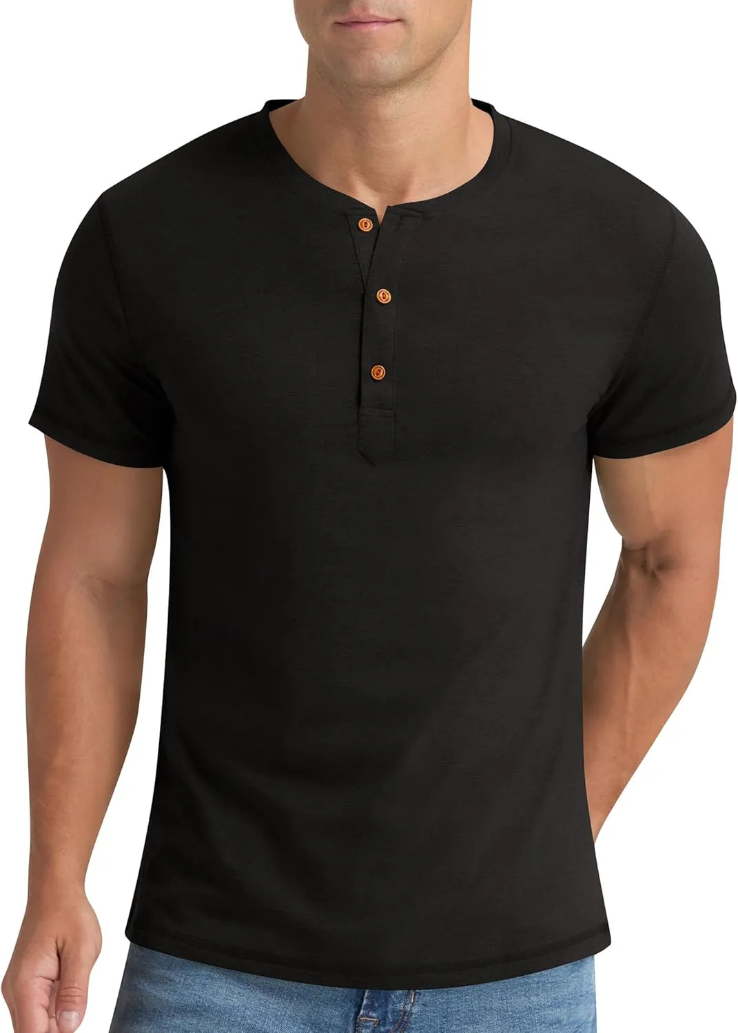 Aimeilgot Mens Henley Shirts Short Sleeve Casual Washed Retro T-Shirts Slim Fit Soft Cotton Classic Summer Basic Tees
