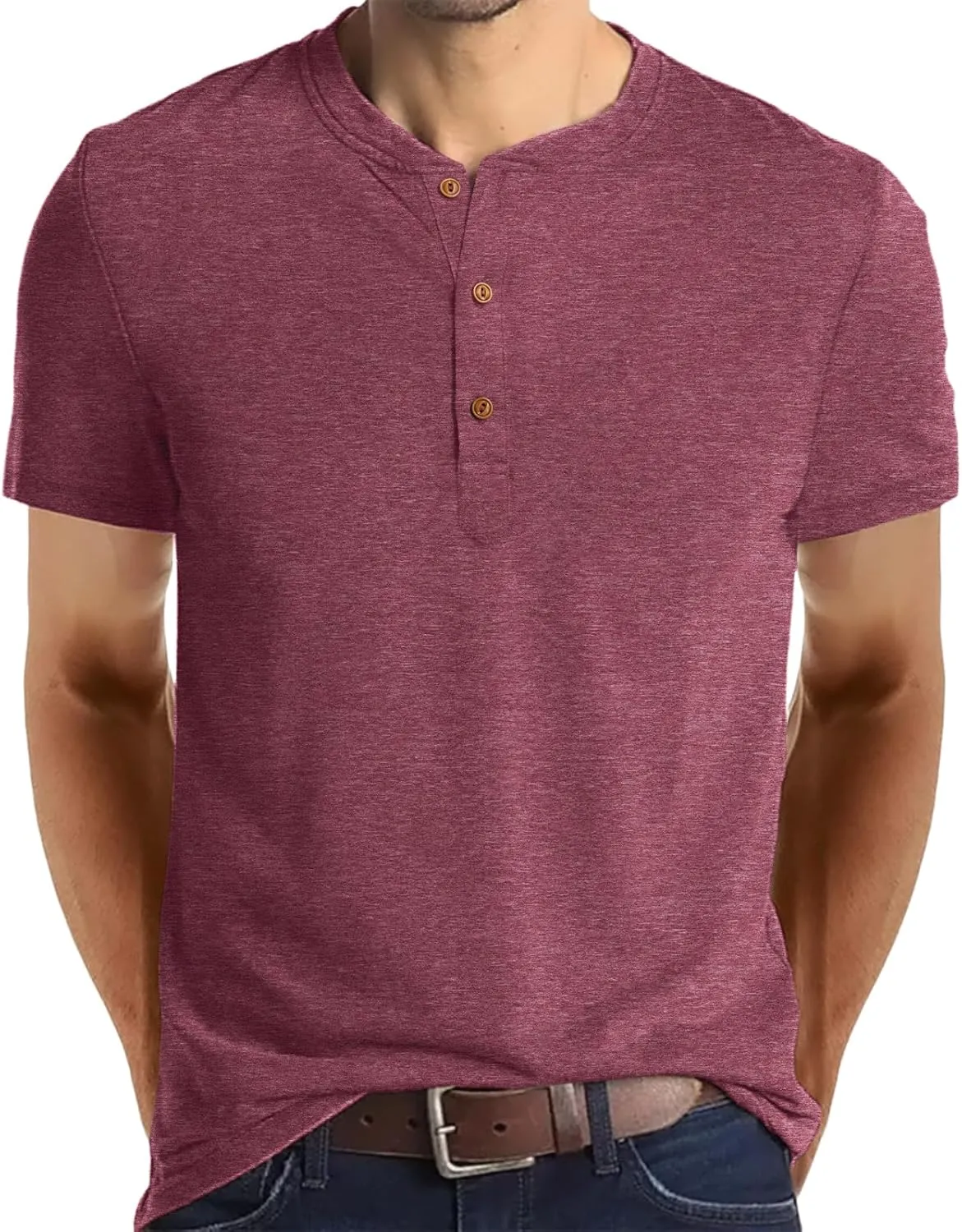 Aimeilgot Mens Henley Shirts Short Sleeve Casual Washed Retro T-Shirts Slim Fit Soft Cotton Classic Summer Basic Tees