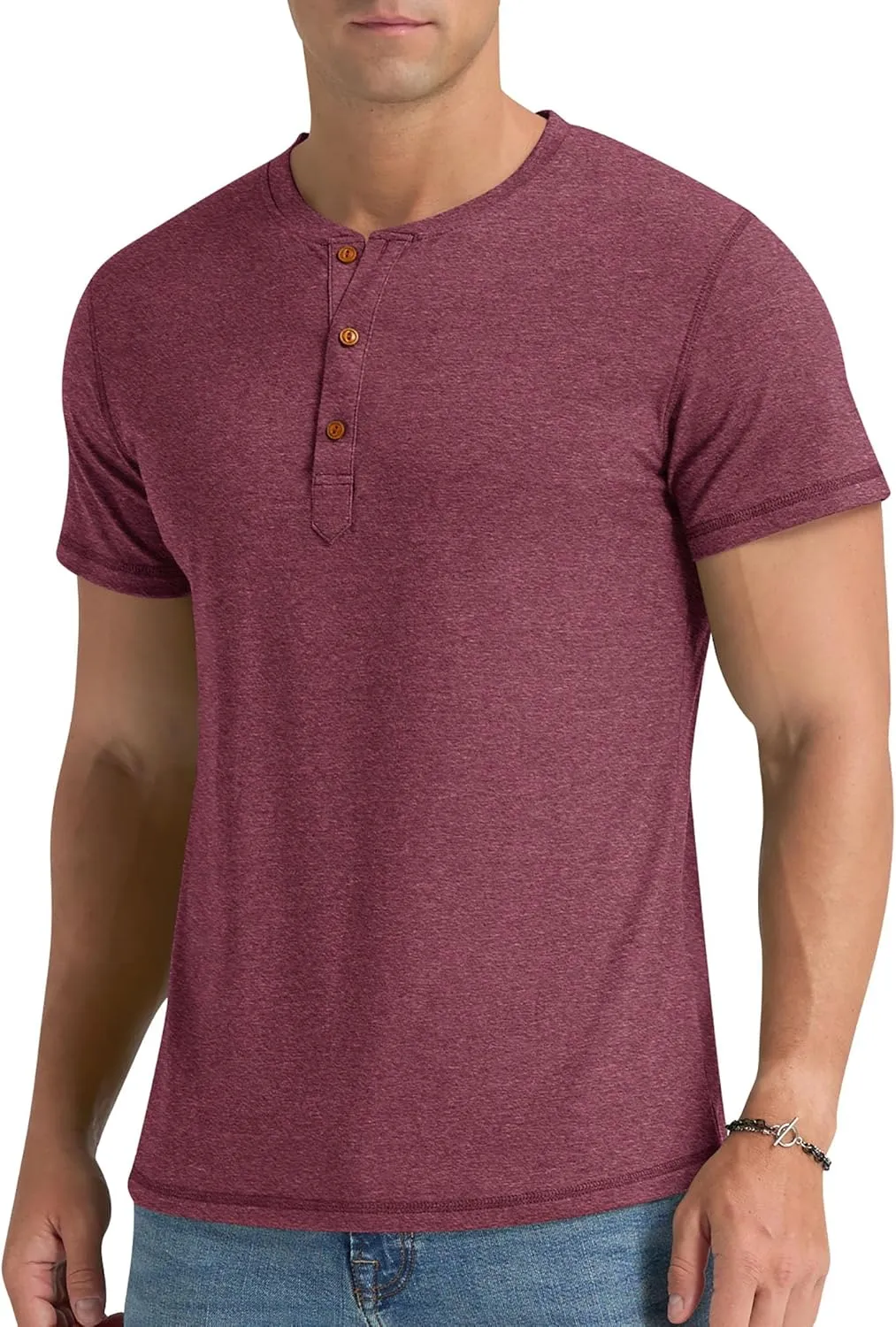 Aimeilgot Mens Henley Shirts Short Sleeve Casual Washed Retro T-Shirts Slim Fit Soft Cotton Classic Summer Basic Tees