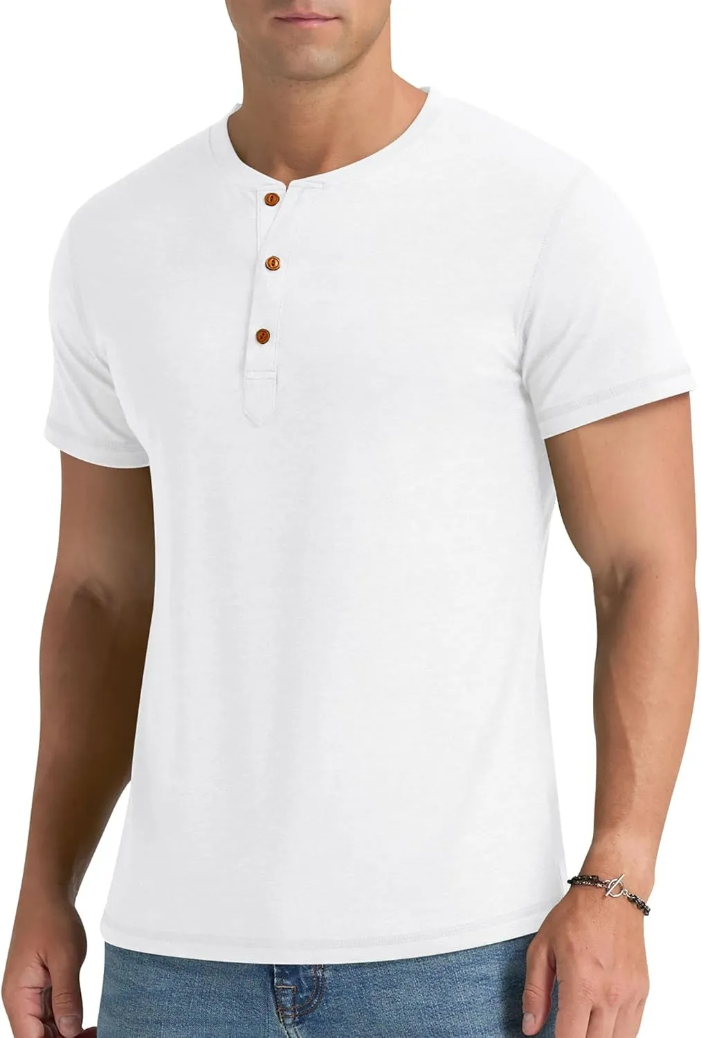 Aimeilgot Mens Henley Shirts Short Sleeve Casual Washed Retro T-Shirts Slim Fit Soft Cotton Classic Summer Basic Tees
