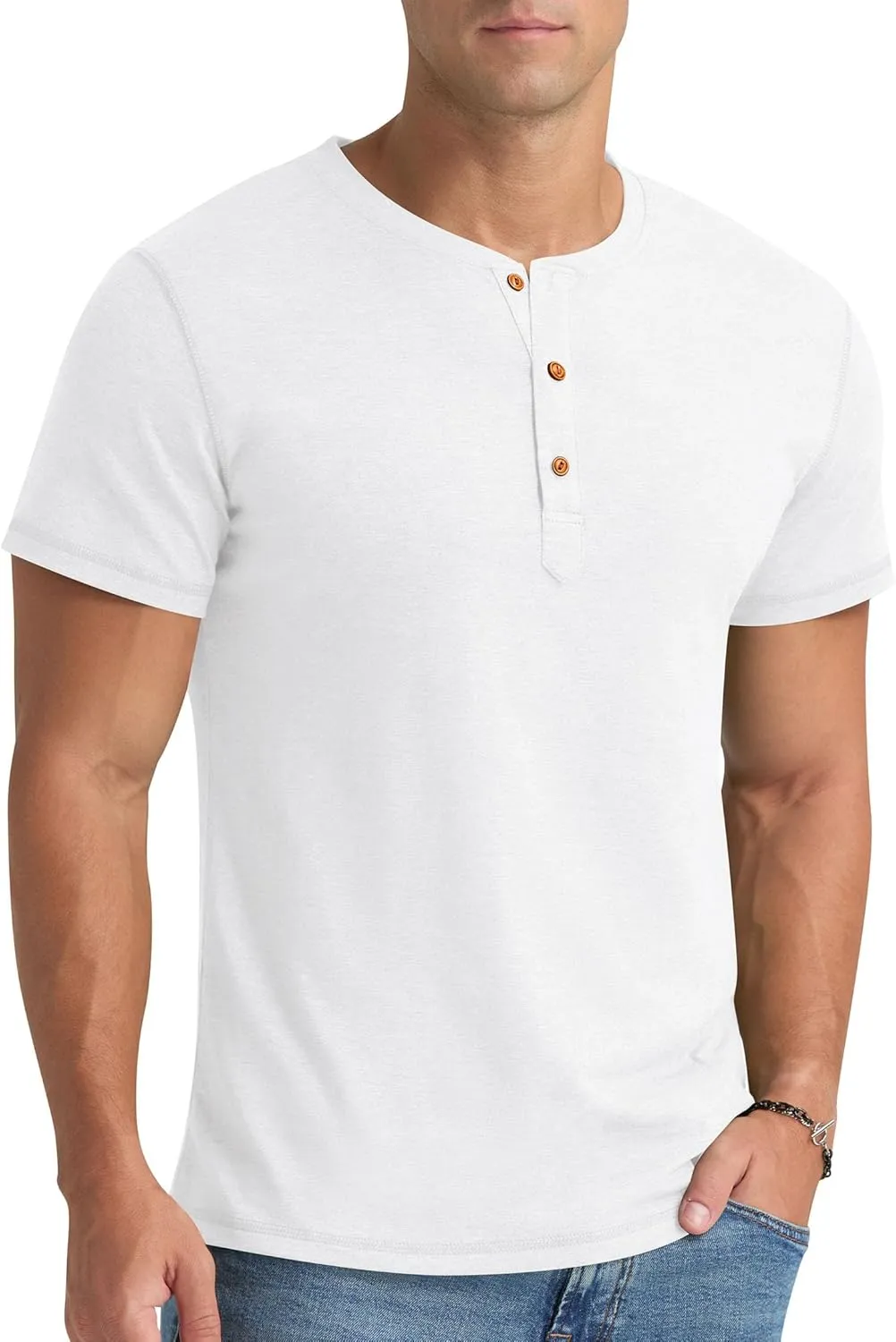Aimeilgot Mens Henley Shirts Short Sleeve Casual Washed Retro T-Shirts Slim Fit Soft Cotton Classic Summer Basic Tees