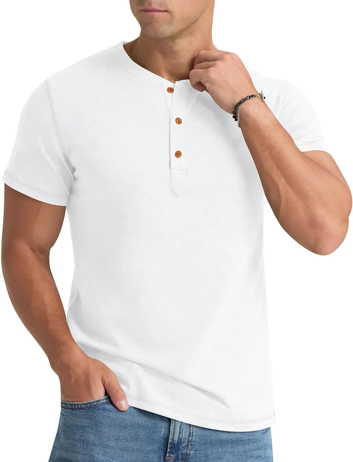 Aimeilgot Mens Henley Shirts Short Sleeve Casual Washed Retro T-Shirts Slim Fit Soft Cotton Classic Summer Basic Tees