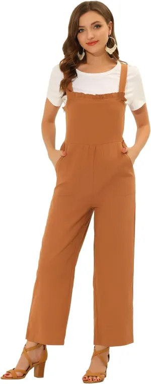 Allegra K Women's Cotton Casual Vintage Pockets Wide Leg Overalls Jumpsuit