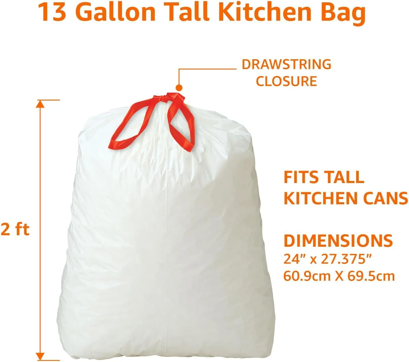 Amazon Basics Scented Trash Bags, Tall Kitchen Drawstring, Clean Fresh Scent, 13 Gallon, 200 Count, Pack of 1