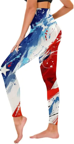 American USA Flag Leggings for Women Patriotic Workout High Waist Yoga Pants Seamless Sports Gym Skinny Tights