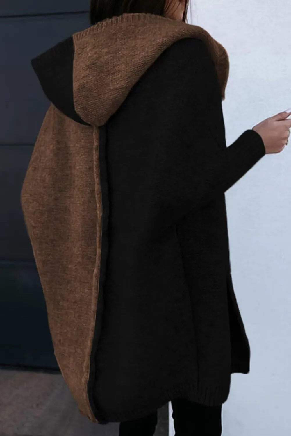 Astylish Women 2025 Open Front Long Sleeve Hooded Knit Cardigan Sweaters Color Block Outwear Coats