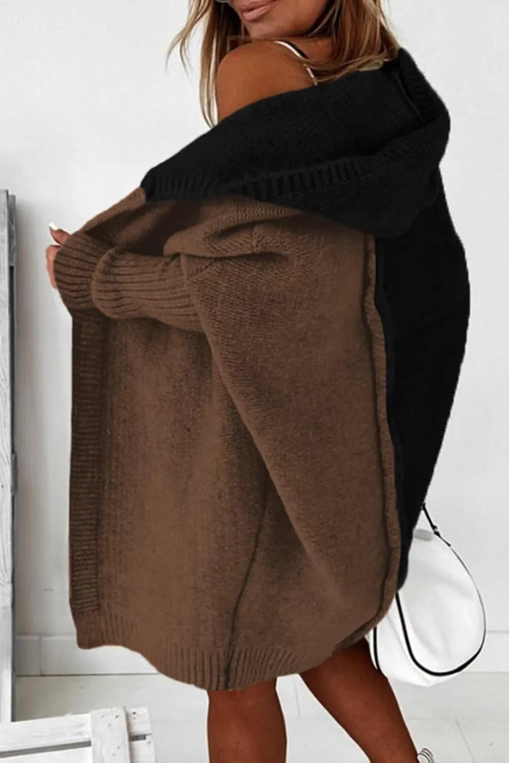 Astylish Women 2025 Open Front Long Sleeve Hooded Knit Cardigan Sweaters Color Block Outwear Coats