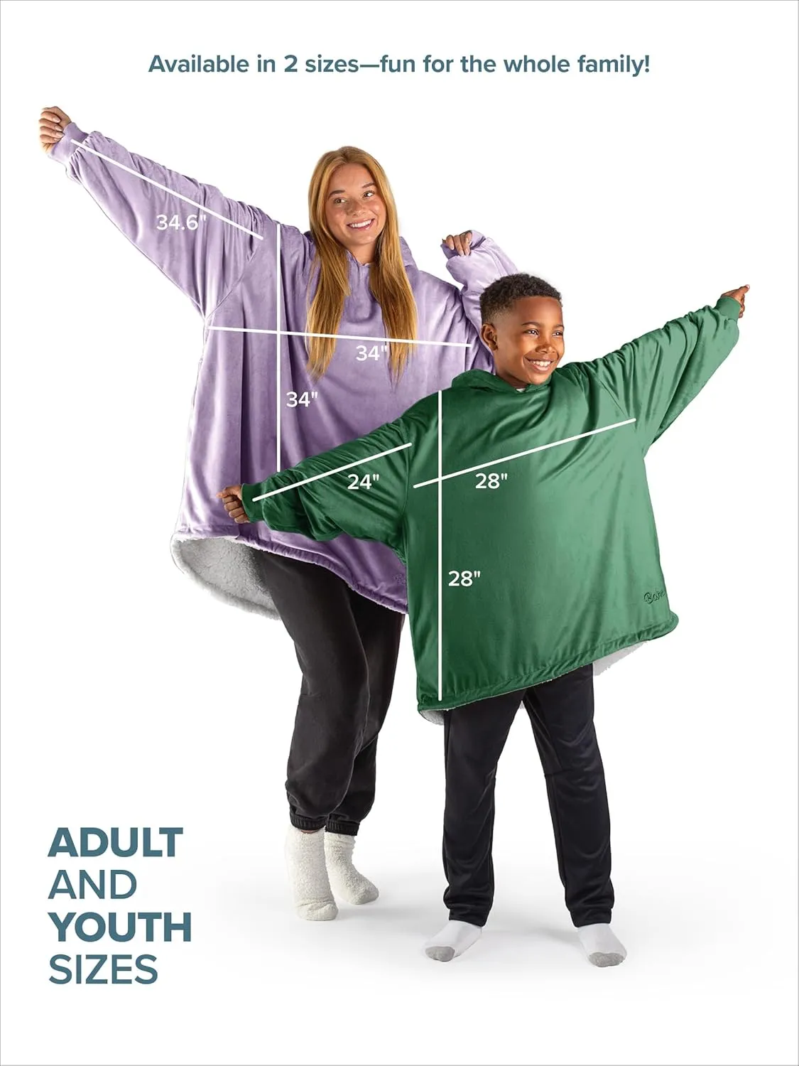 Bare Home Wearable Blanket B-Cozy Hoodie - Soft Plush Sherpa - Warm and Cozy - Oversized Wearable Blanket - Adult & Kid Sizes
