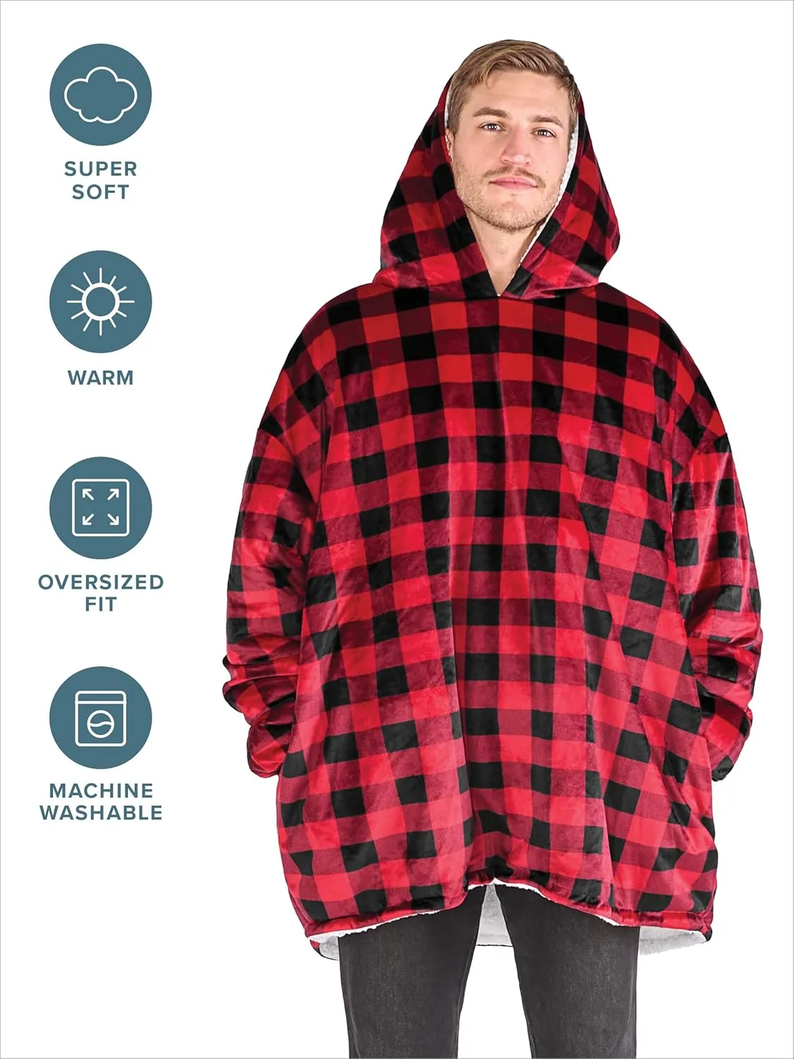 Bare Home Wearable Blanket B-Cozy Hoodie - Soft Plush Sherpa - Warm and Cozy - Oversized Wearable Blanket - Adult & Kid Sizes
