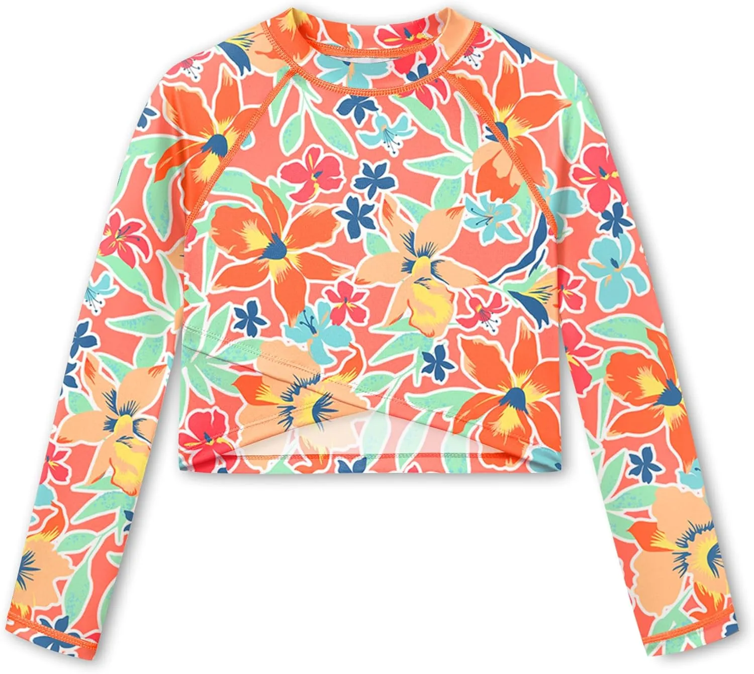 BesserBay Girls UPF 50  Long Sleeve Mock Neck Crossover Hem Swim Crop Top 4-12 Years