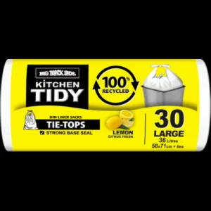 Big Black Sacks Tie-Tops Lemon Citrus Fresh Kitchen Tidy Liners Large 58 x 71cm 36 Litre 30pk