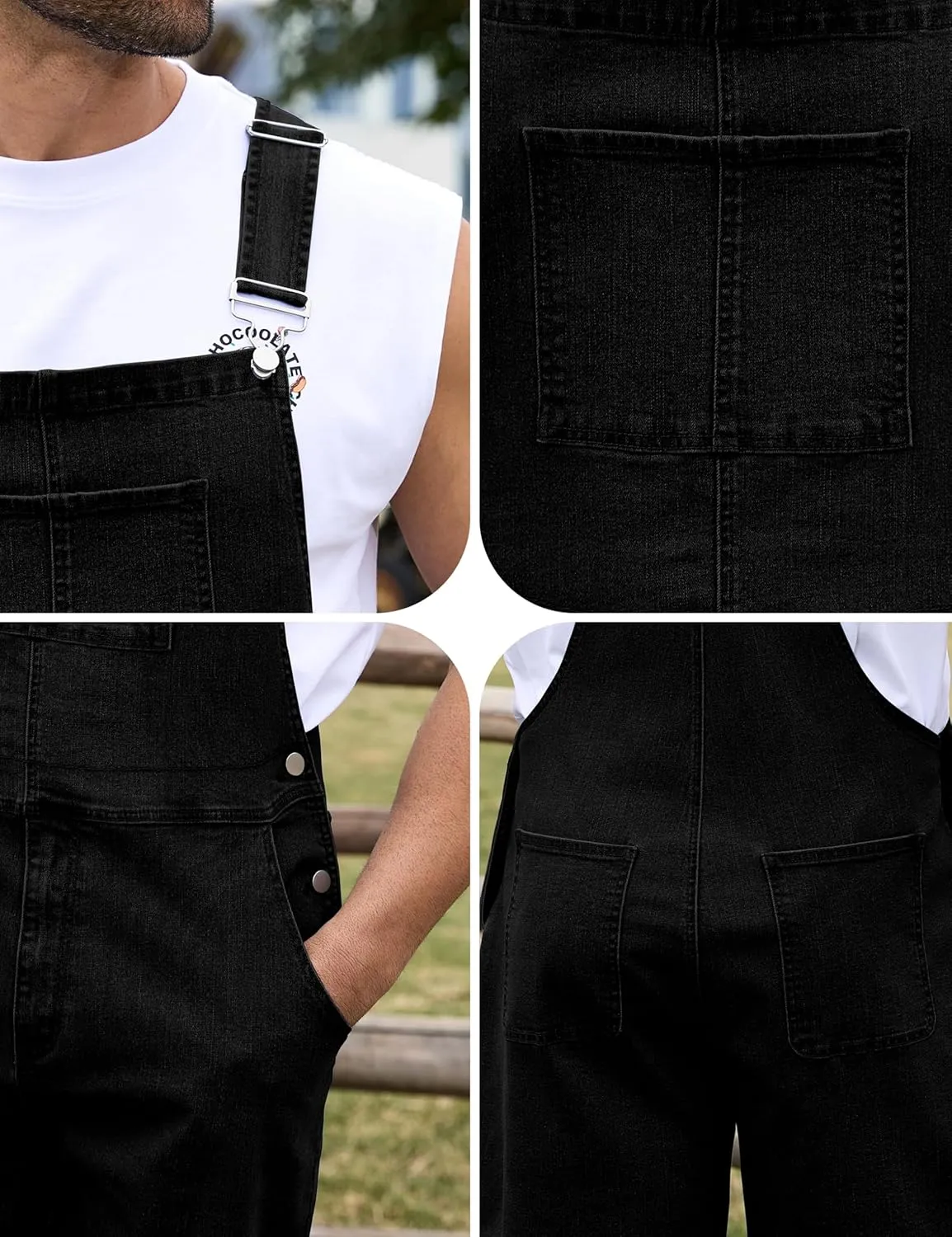 Bindefon Denim Overalls for Men Jean Shorts Jumpsuit Work Bibs Coveralls with Zipper