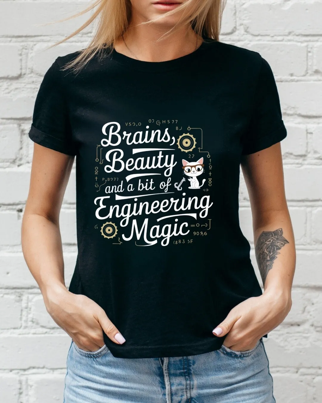 Brains Beauty & Bit of Engineering Magic Cotton T-Shirt