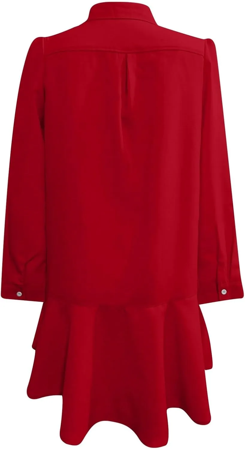 Button Down Shirt Dresses For Women 2025 Ruffle Flowy Casual Tunic Knee Length Mini Dresses Roll Up Sleeve Sundress