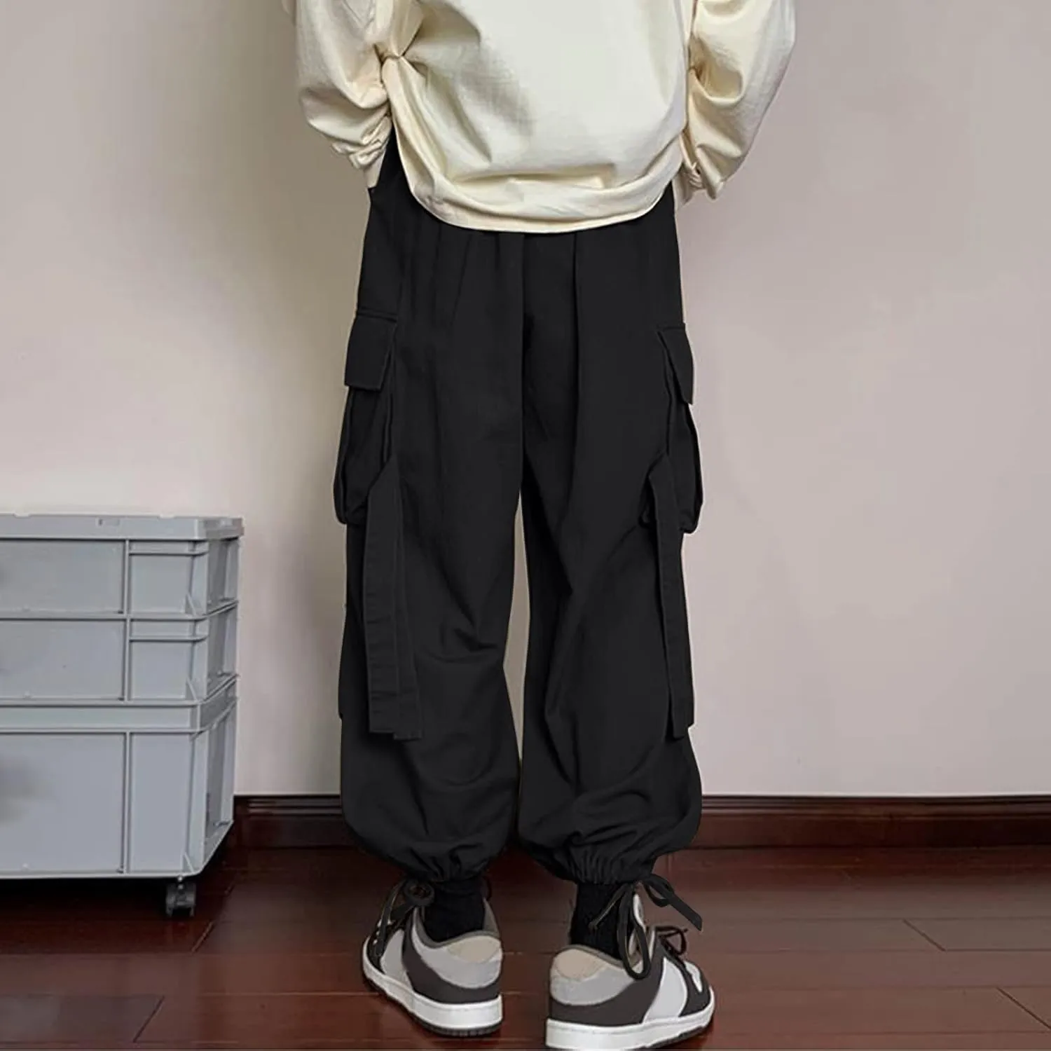 Cargo Pants for Men Big and Tall, Cotton Thick Workout Jogging Athletic Tapered Pants with Pockets Men's Heavy Weight