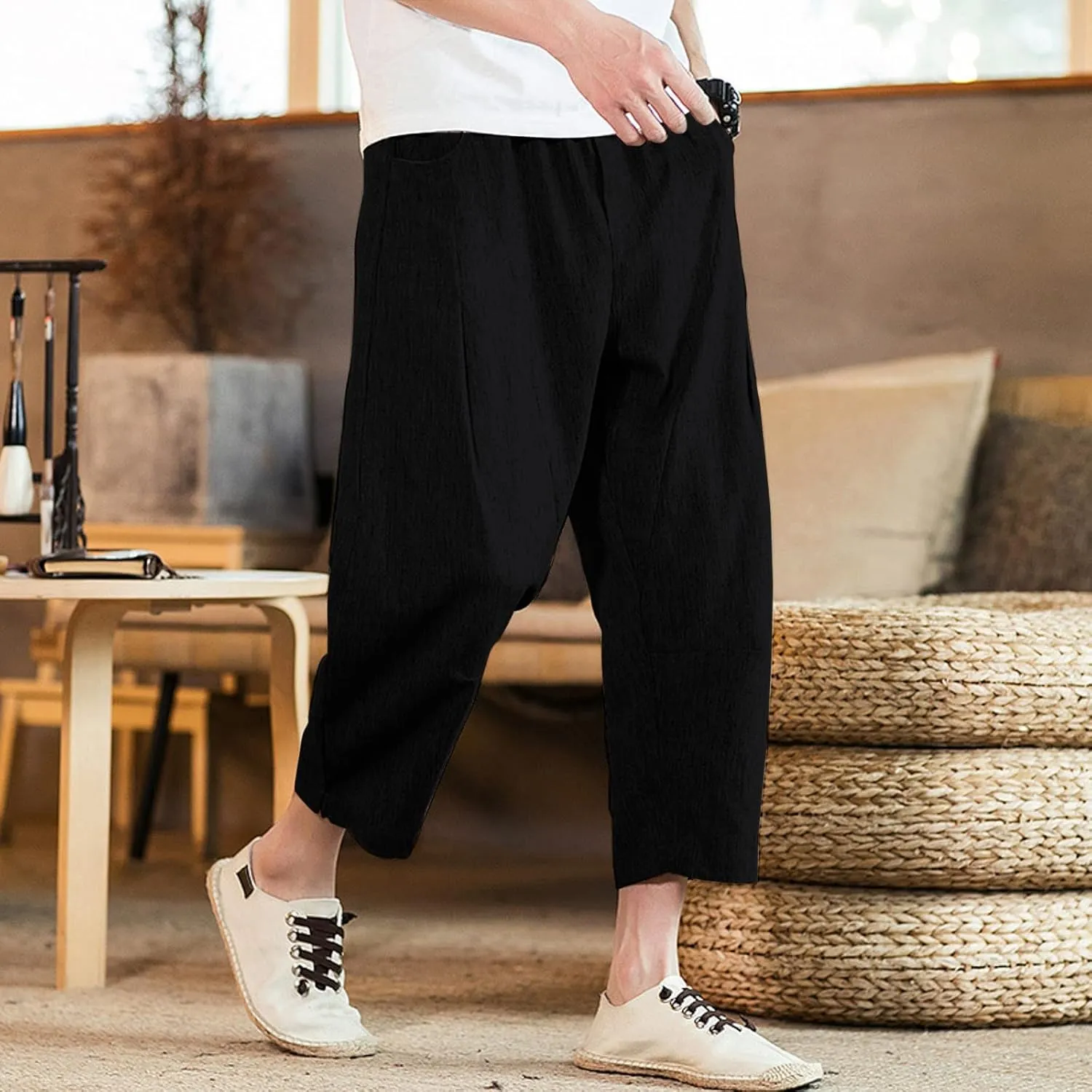 Cargo Pants for Men Relaxed Fit Jogger Sweatpants Drawstring Outdoor Trousers with Pockets Men's Cotton Multi-Pockets