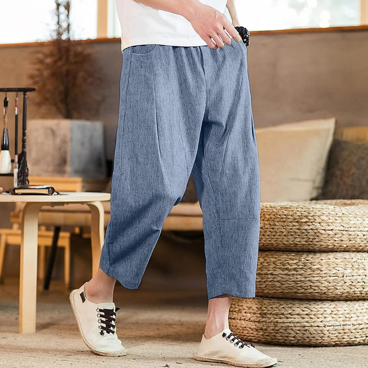 Cargo Pants for Men Relaxed Fit Jogger Sweatpants Drawstring Outdoor Trousers with Pockets Men's Cotton Multi-Pockets