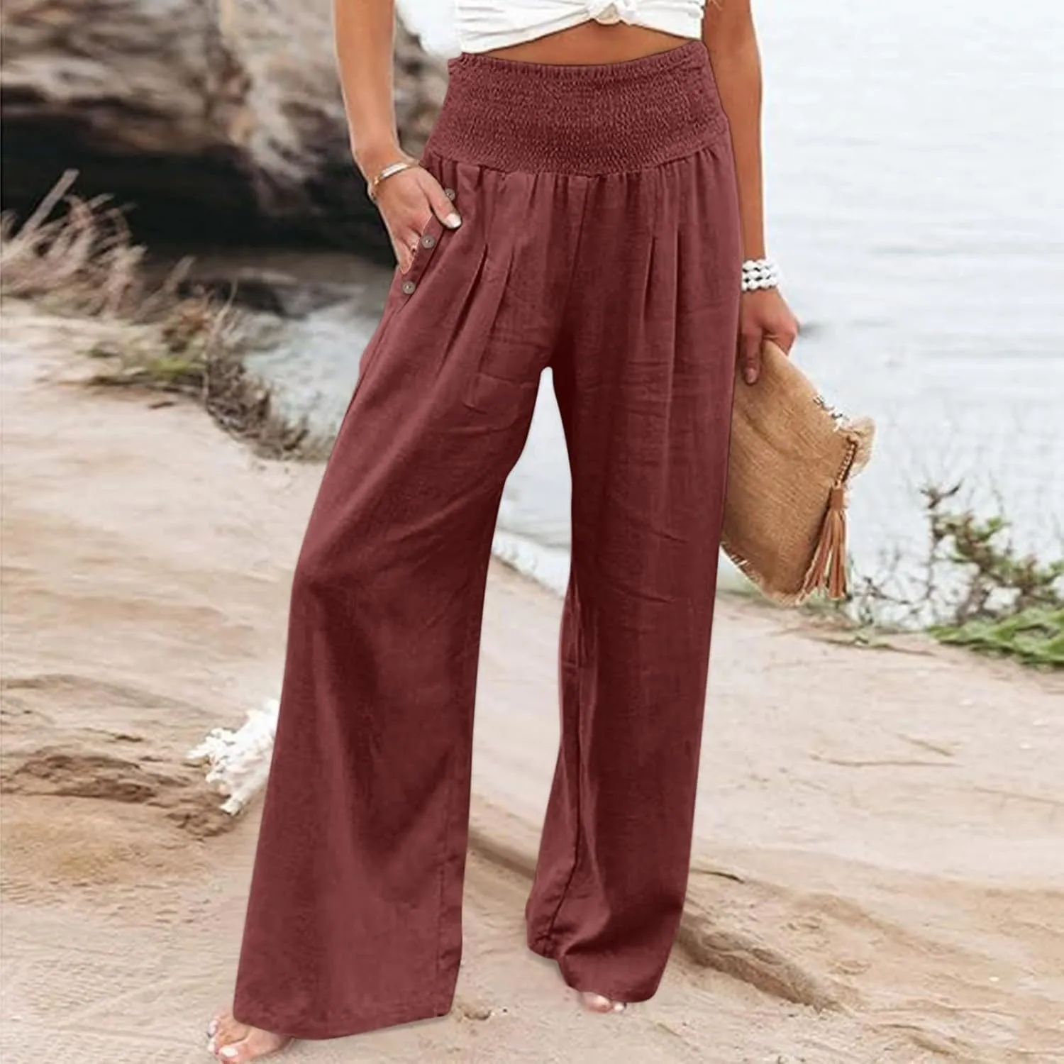 Cargo Pants for Women Winter Casual Business Slacks with Pockets Solid Color Elastic Waist