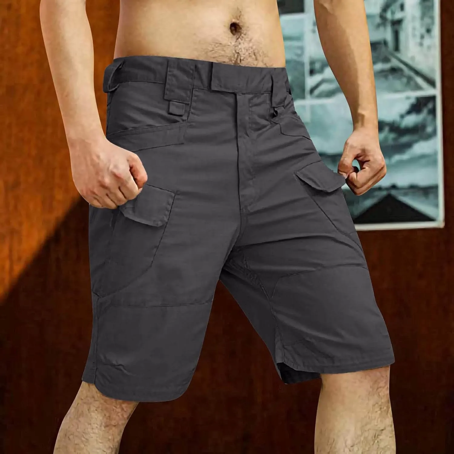 Cargo Shorts for Men Casual Loose Shorts with Pocket Athletic Cotton Linen Woven Elastic Comfy Cargo Pants for Men
