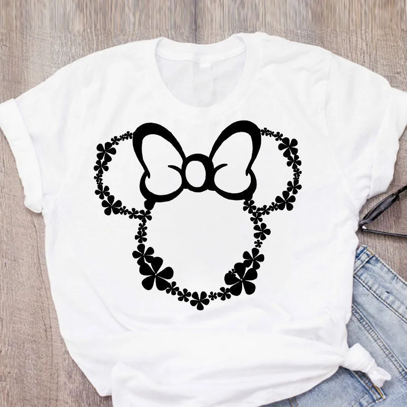 Cartoon Leopard Bow Print Design Short Sleeve Casual T Shirt