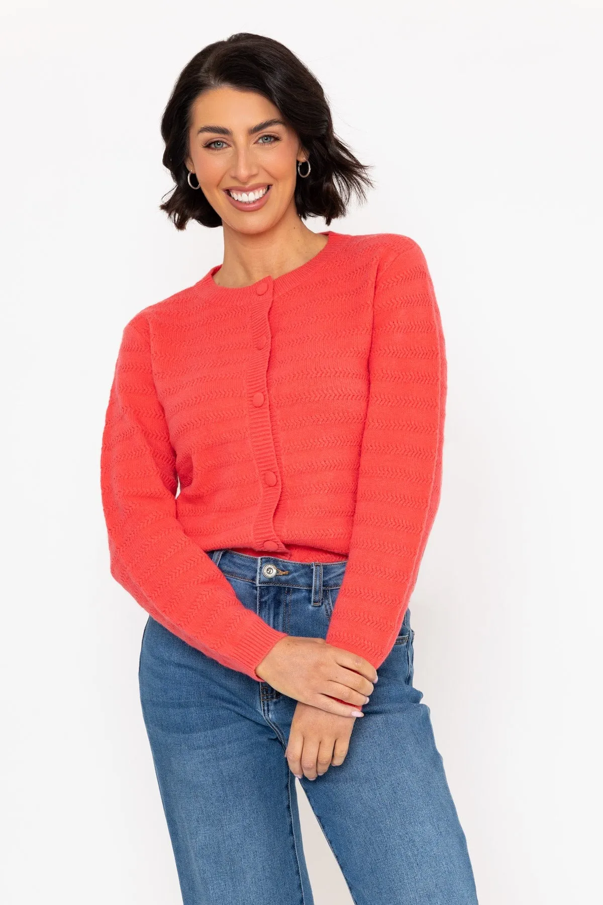 Cashmere Blend Cardigan in Coral