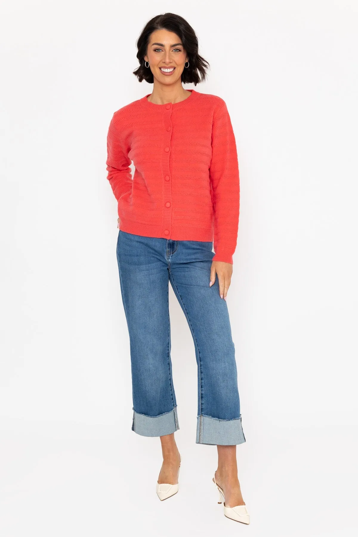 Cashmere Blend Cardigan in Coral