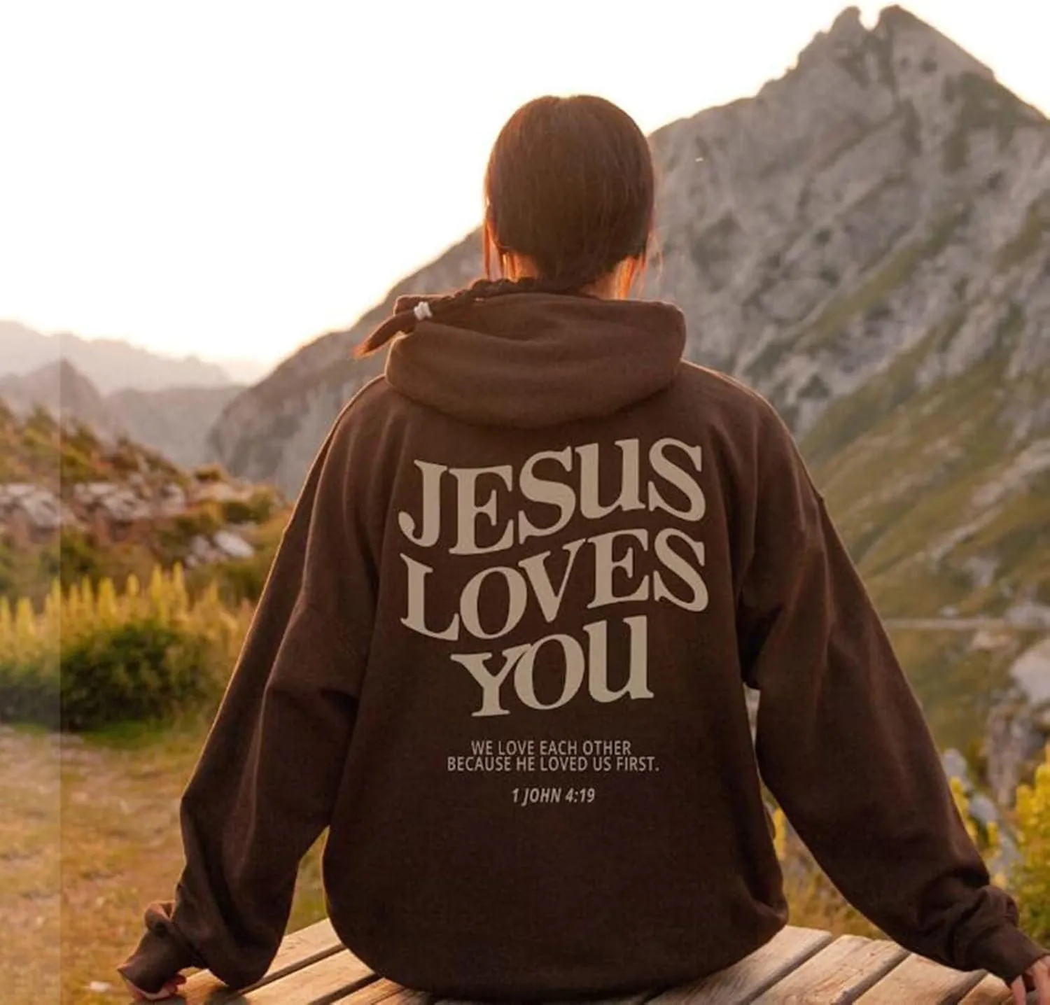 Christian Hoodies for Women Bible Verse Jesus Loves You Graphic Oversized Y2K Hooded Pockets Drawstring Sweatshirts
