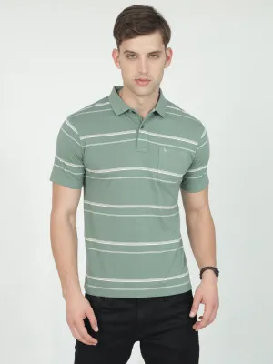Classic Polo Mens Casual Green Striped Cotton T-Shirt | F-AVON - 116 B AF P