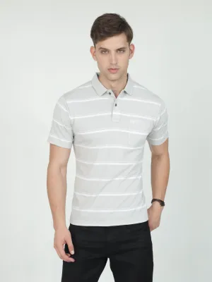 Classic Polo Mens Casual Grey Striped Cotton T-Shirt | F-AVON - 113 A AF P