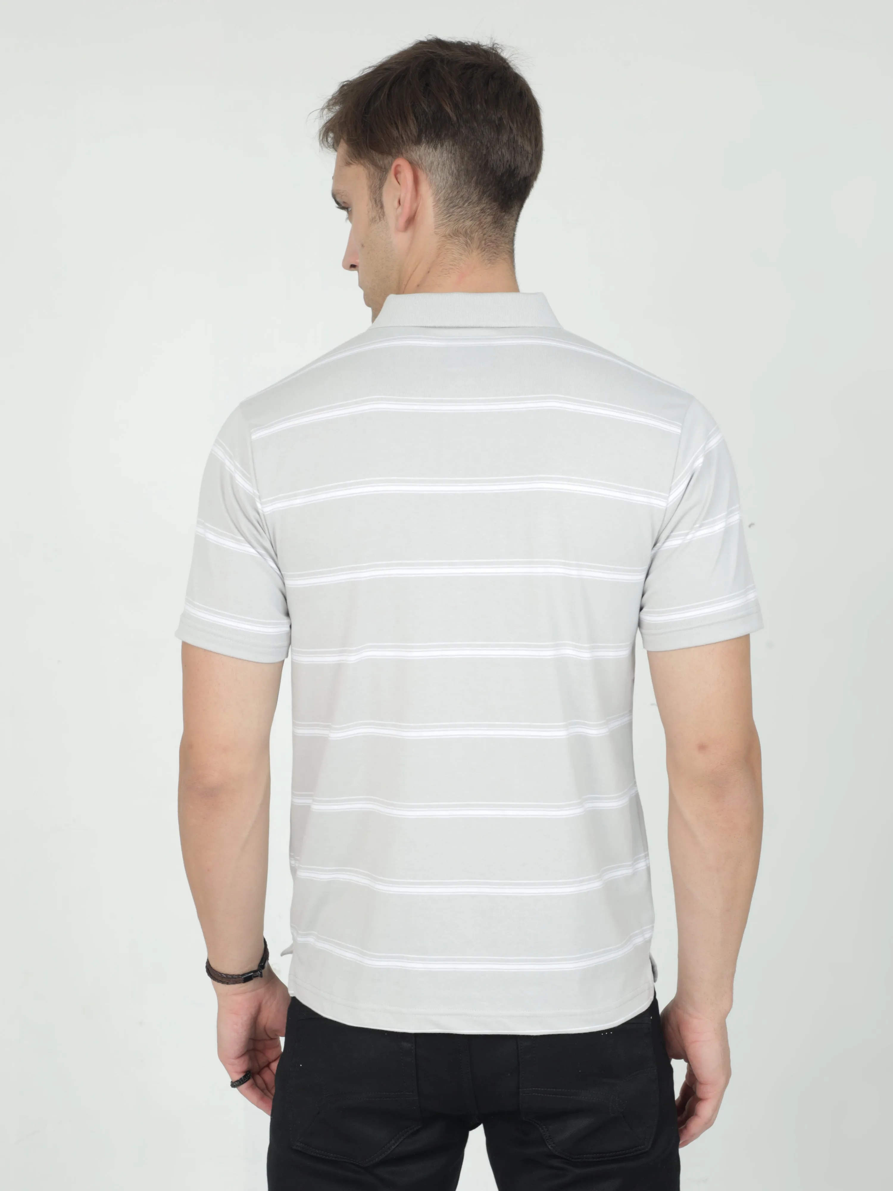 Classic Polo Mens Casual Grey Striped Cotton T-Shirt | F-AVON - 113 A AF P