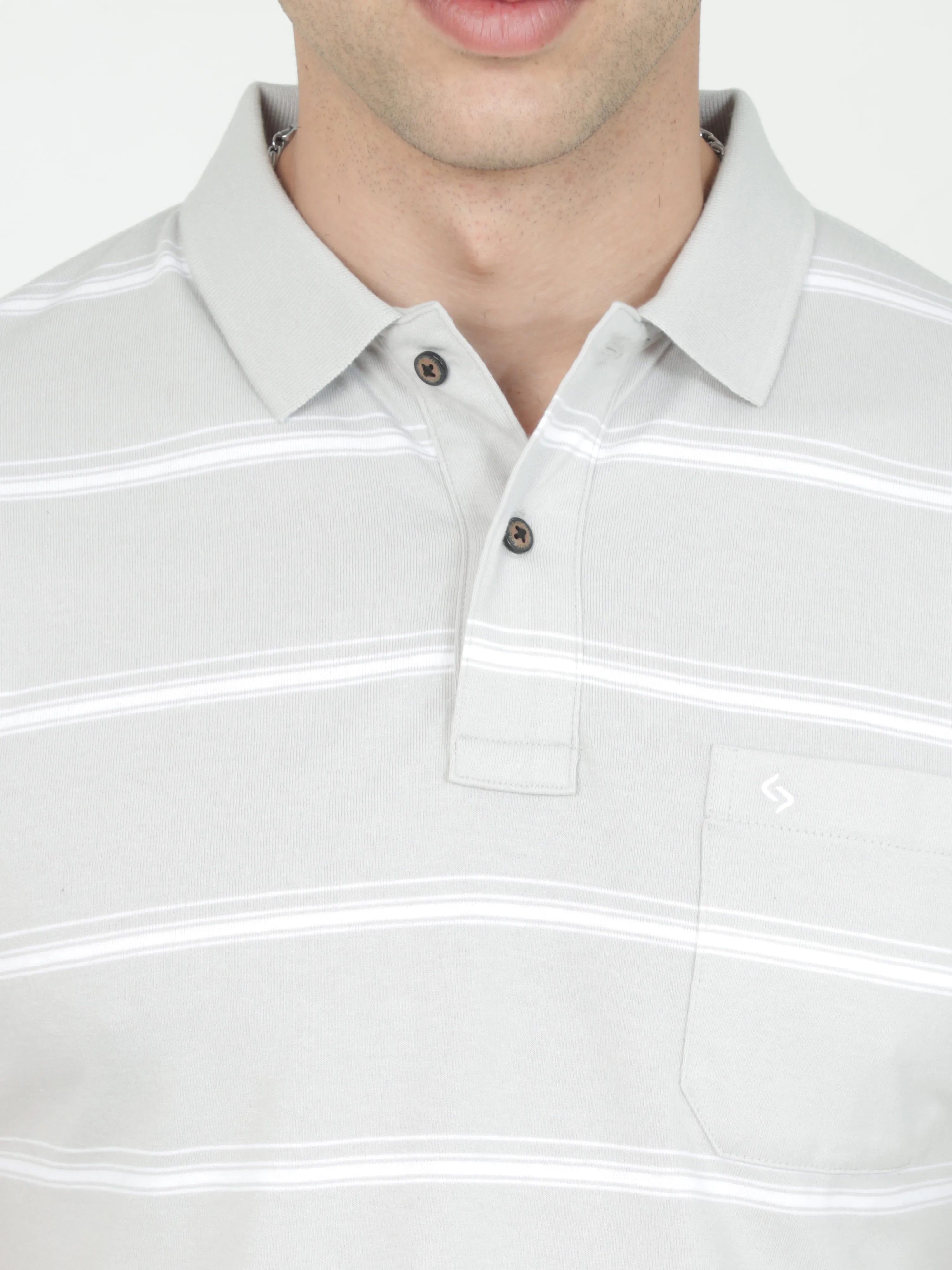 Classic Polo Mens Casual Grey Striped Cotton T-Shirt | F-AVON - 113 A AF P