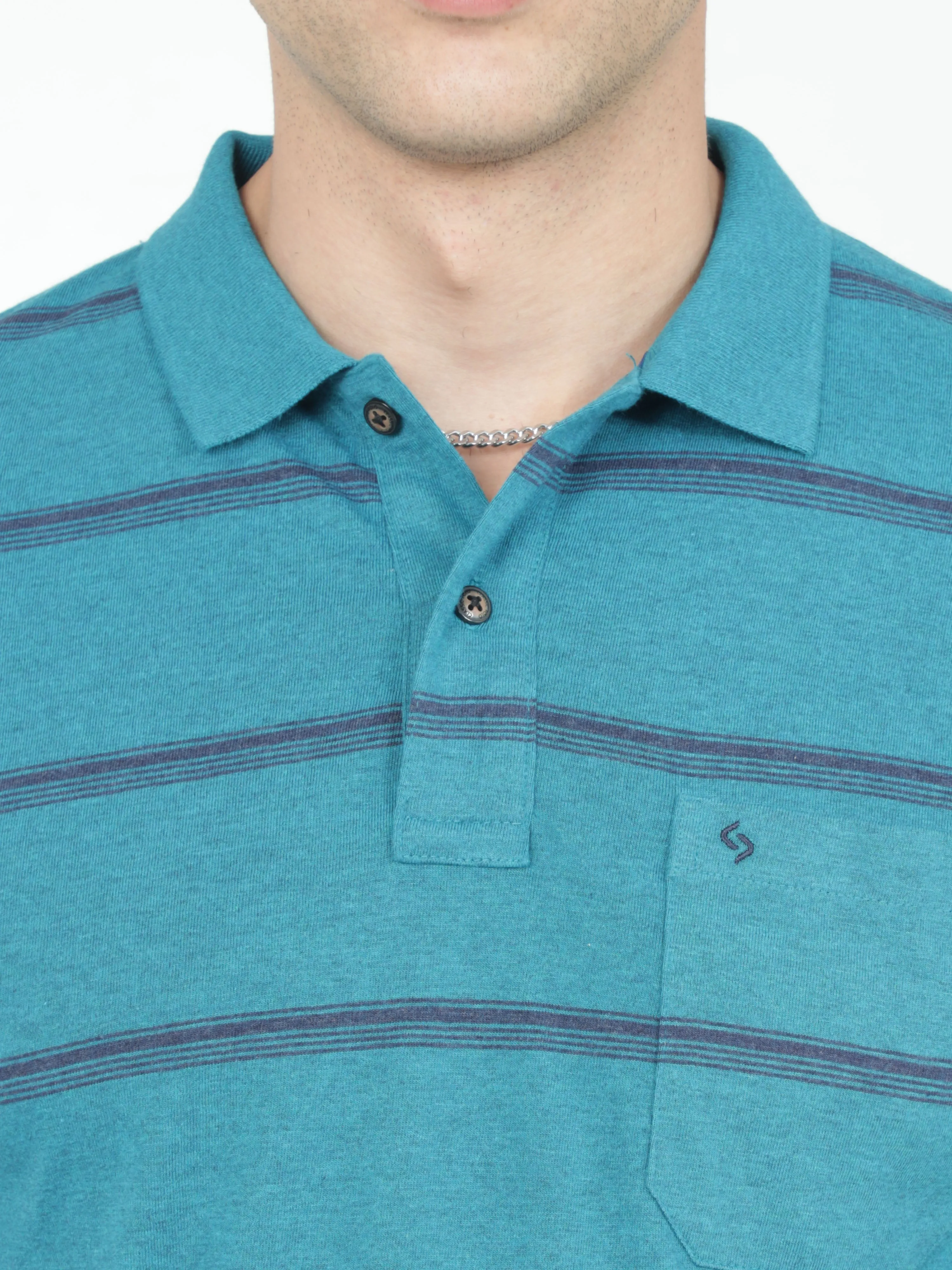 Classic Polo Mens Casual Teal Melange Striped Cotton T-Shirt | F-AVON - 115 B AF P