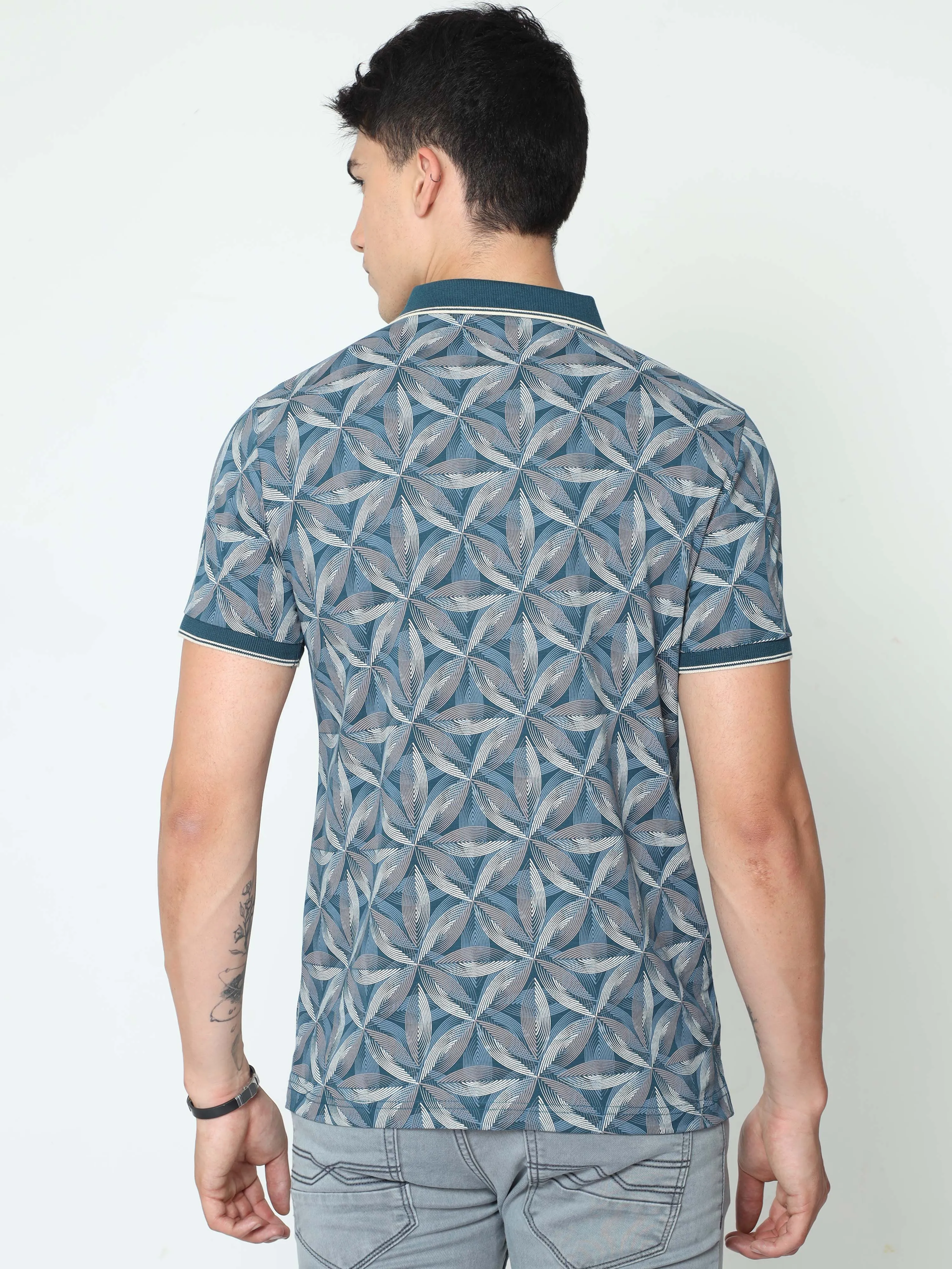 Classic Polo Mens Cotton Half Sleeve Printed Slim Fit Polo Neck Blue Color T-Shirt | BELLO - 233 A SF P