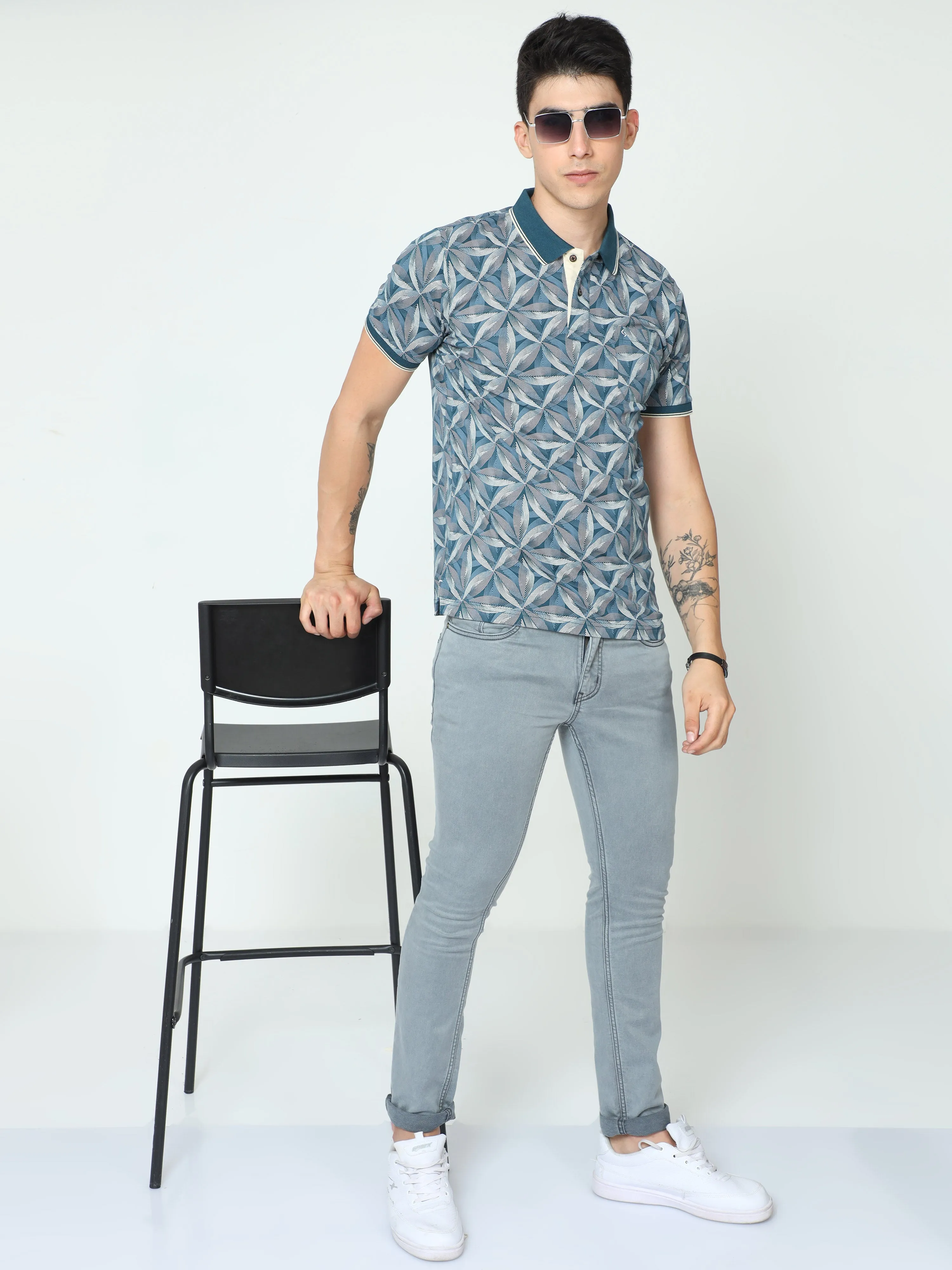 Classic Polo Mens Cotton Half Sleeve Printed Slim Fit Polo Neck Blue Color T-Shirt | BELLO - 233 A SF P